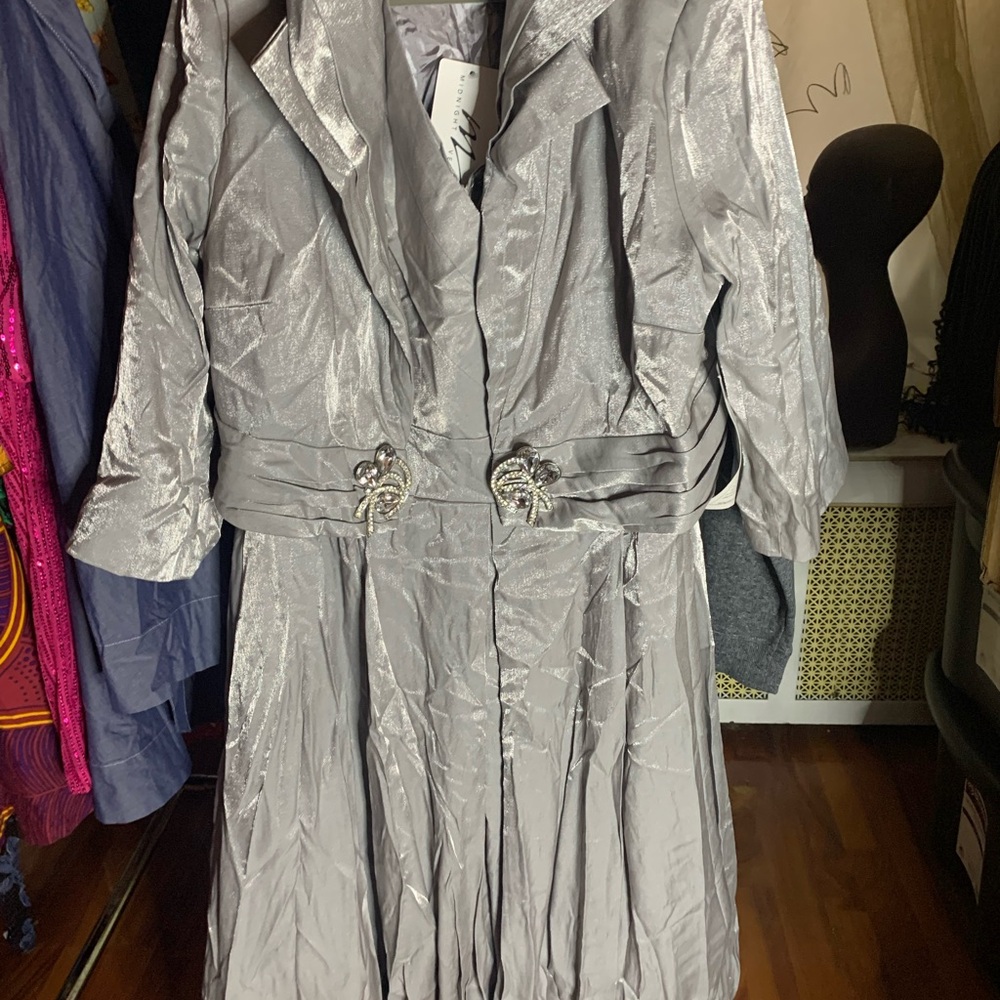 Silver Metallic Dress with Belt